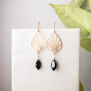 Bridesmaid earrings-Vermeil black crystal earrings